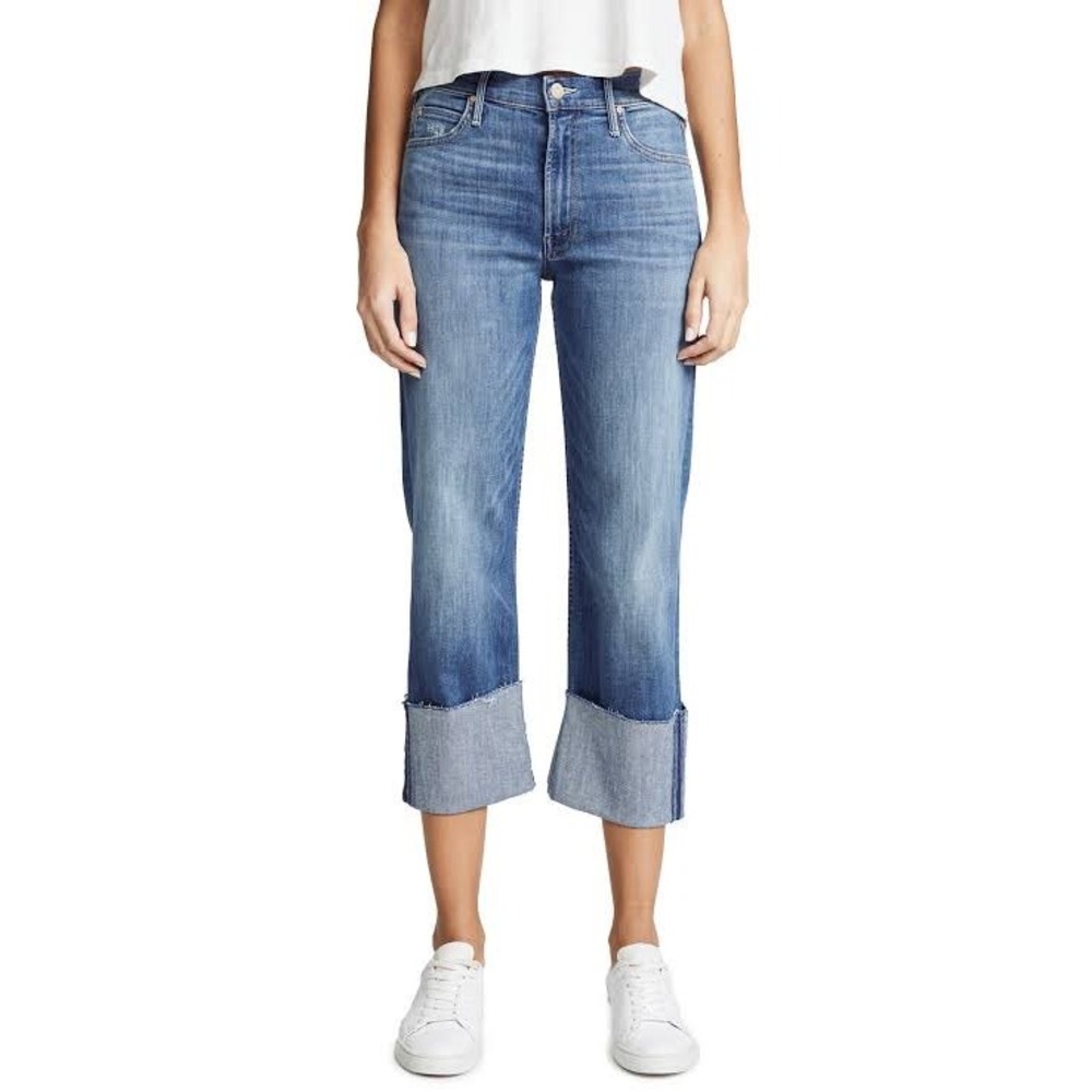 Mother The Dusty Cuff Fray Jeans Mums The Word Blue High Rise Cropped 32
